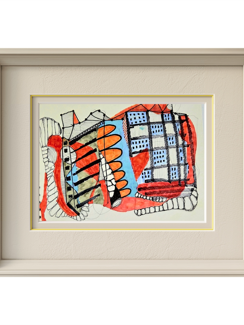 Abstract Mixed Media Wall Art Print in Red, Blue, Black